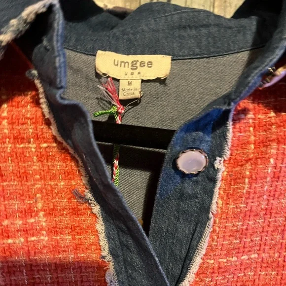 Umgee M Orange and Denim Button-Up Shacket - Picture 4 of 7